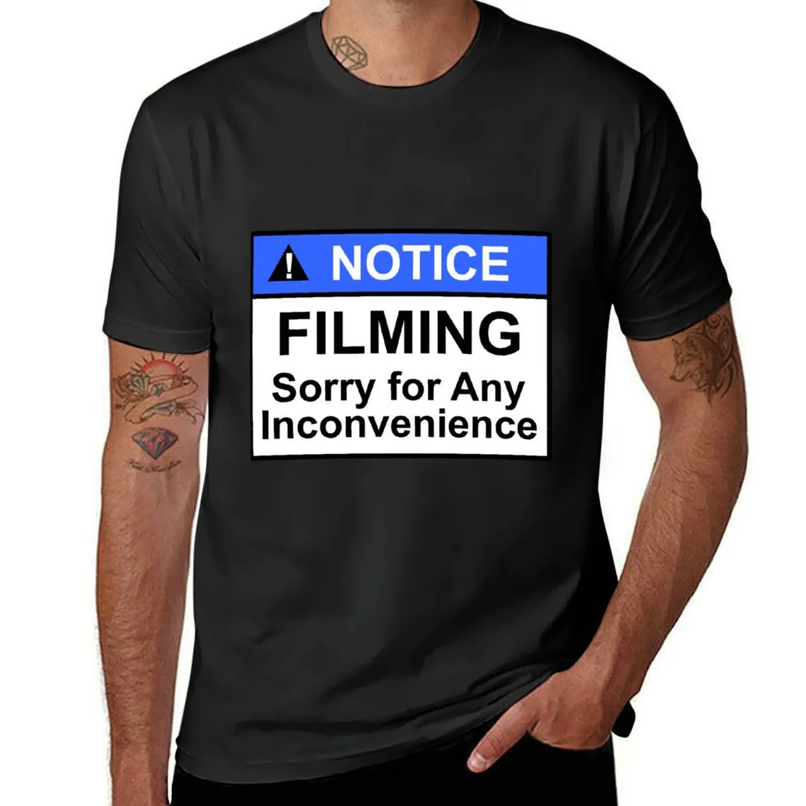 Notice filming sorry for any inconvenience sign design T-Shirt tops anime clothes mens graphic t-shirts anime