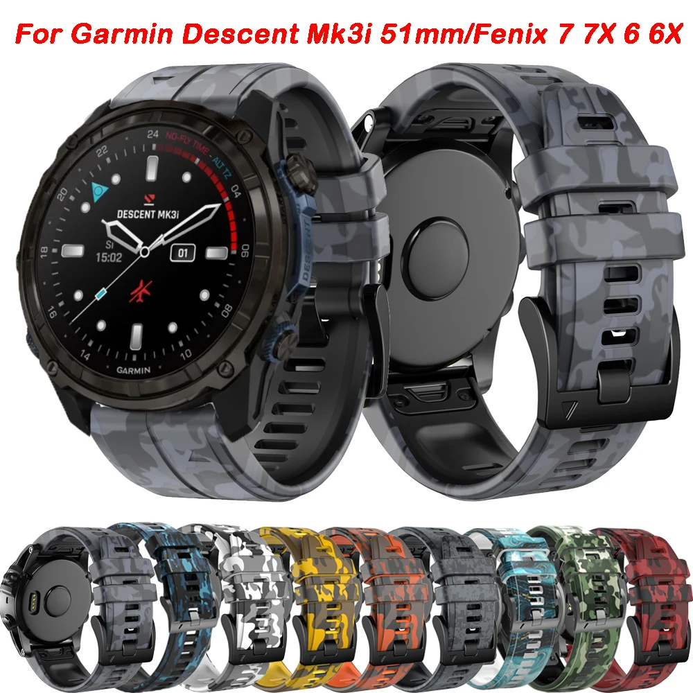 22 26mm QuickFit Silicone Bracelet Strap For Garmin Fenix 7X 7 Solar 6X 6 Pro 5 5X Plus MARQ Epix Gen 2 Mk3i 51mm Smart Watchban