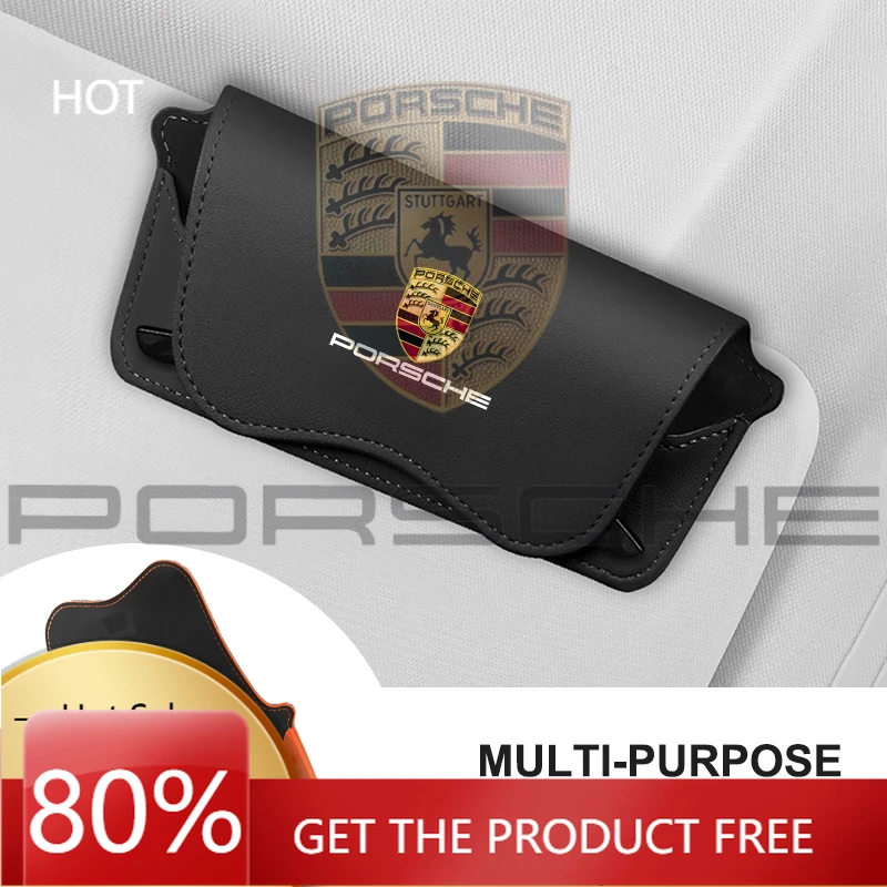 

Porsche Car Sticker Car Sun Visor Glasses Clip Sunglasses Storage Case for Porsche Panamera Taycan 911 718 Macan Cayenne Boxster