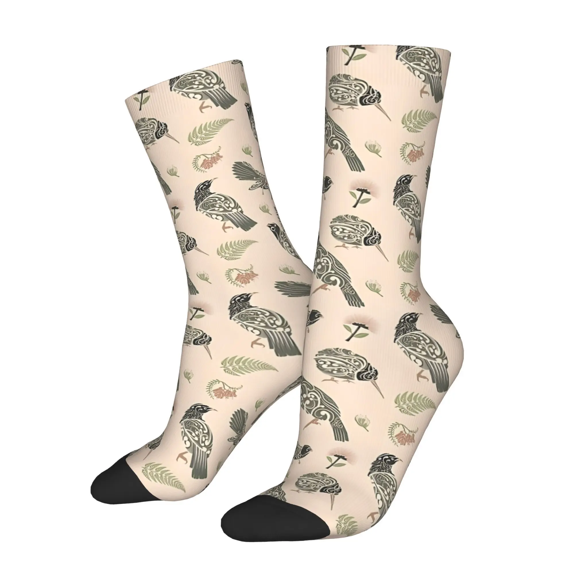 1pc Birds And Flora Printed Men's Socks  Novelty Hip Hop Harajuku Pattern Crew Sock Casual Gift