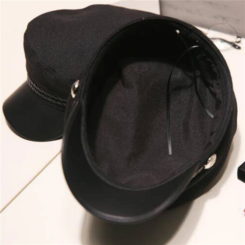 Casual Women Men Hat Spring Autumn Sailor Hats Black Ladies Beret Caps Flat Top Captain Cap Travel Cadet Octagonal Hat