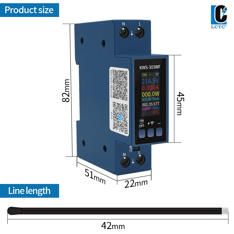 LCTC Tuya WiFi Voltage Ammeter 8-in-1 Electric Meter Overvoltage Protection Relay kWh Meter APP Control AC Energy Meter