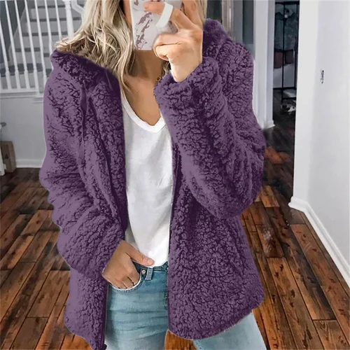 Imagen 2 del producto Sudadera con capucha cálida y gruesa de felpa para mujer, cárdigan de Color sólido a la moda, Sudadera con capucha, ropa de abrigo informal cómoda para invierno para mujer 5XL