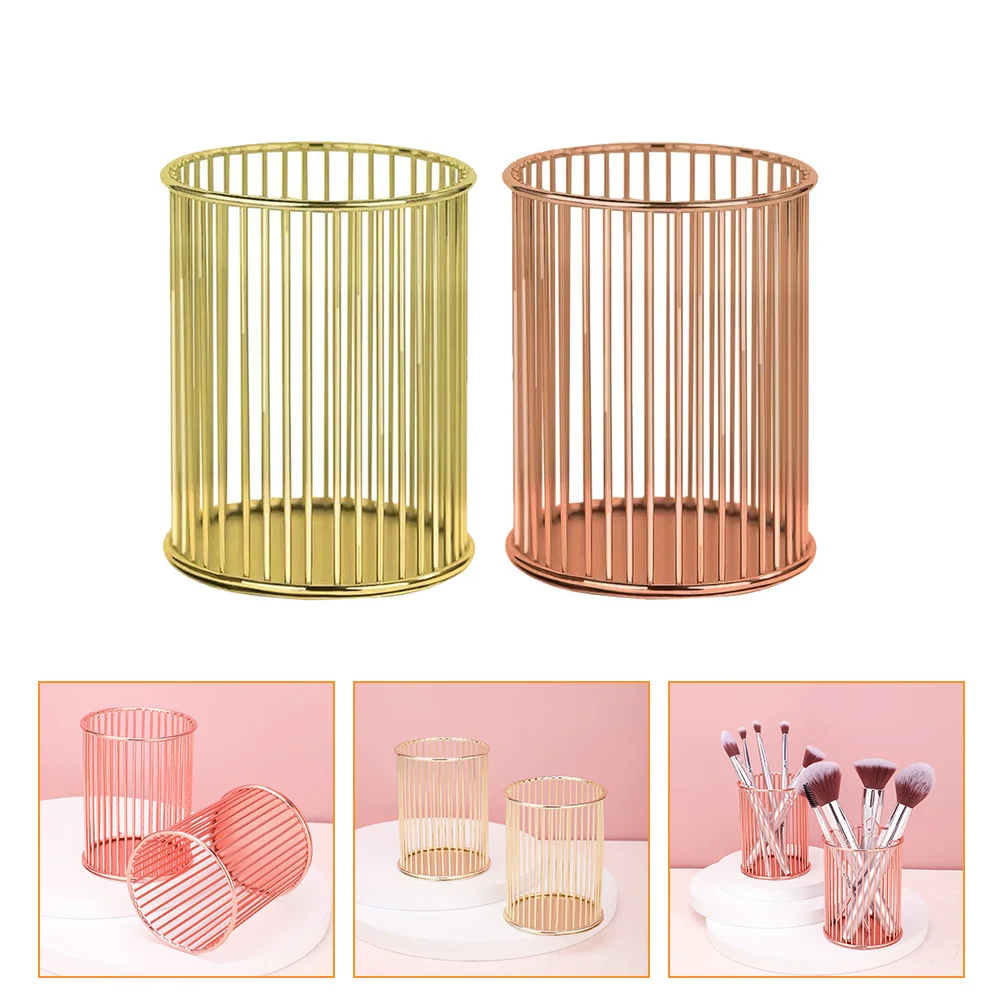 2 個鉄ペンホルダーブラシオーガナイザー丸型収納容器化粧ブラシペン箸デスクトップホームオフィス用