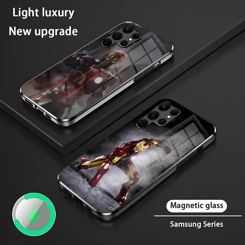 Marvel's Iron Man Phone Case S24 Ultra Cases Celulares For Samsung S24 S23 S22 S21 S20 Plus Ultra Note20 Glass Magnetic Phone C