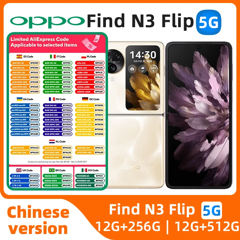 OPPO Find N3 Flip Smartphone 6.8Inch 120HZ Dimensity 9200 4300mAh Battery NFC Google Play Store Cell Phone OTG used phone