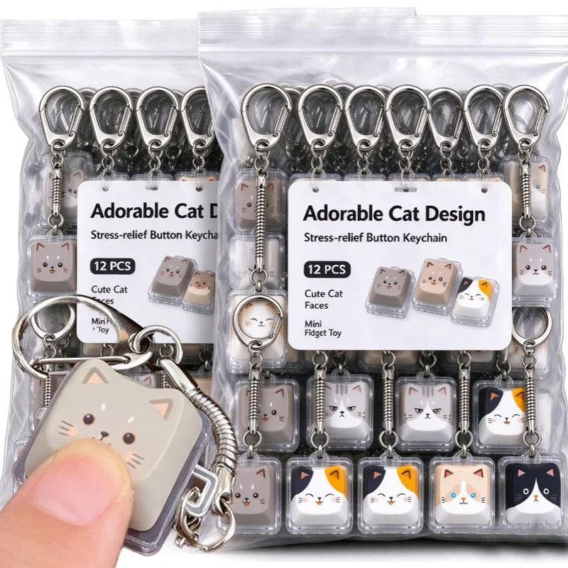 Kawaii Cat Keyboard Fidget Toy for Friend Gift 1/4/9Keys Cute Cat Anxiety Relief Button Keycap Fidget Keychain Fashion Bag Charm