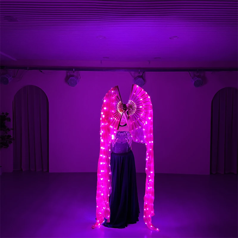 Belly Dance Props Fuchsia LED Silk Fan Veil 180cm For Women Belly Dancer Performance LED Costume Stage Show Party Wedding