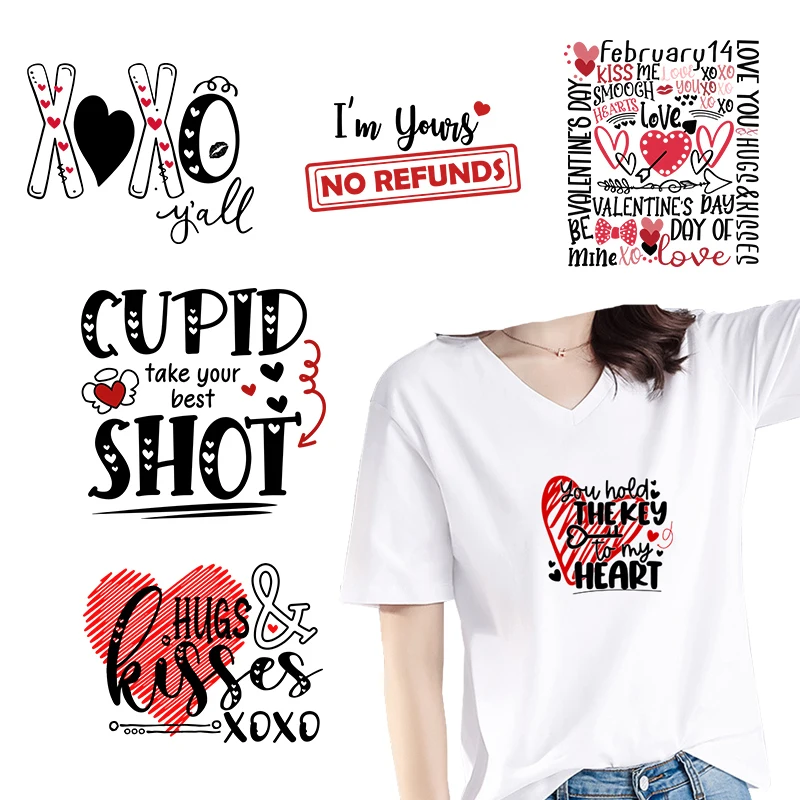 Personalized Valentine's Day Theme Love Heat Transfer Clothes Stickers Iron On Women's T-shirt Sweatshirt DIY Accessories