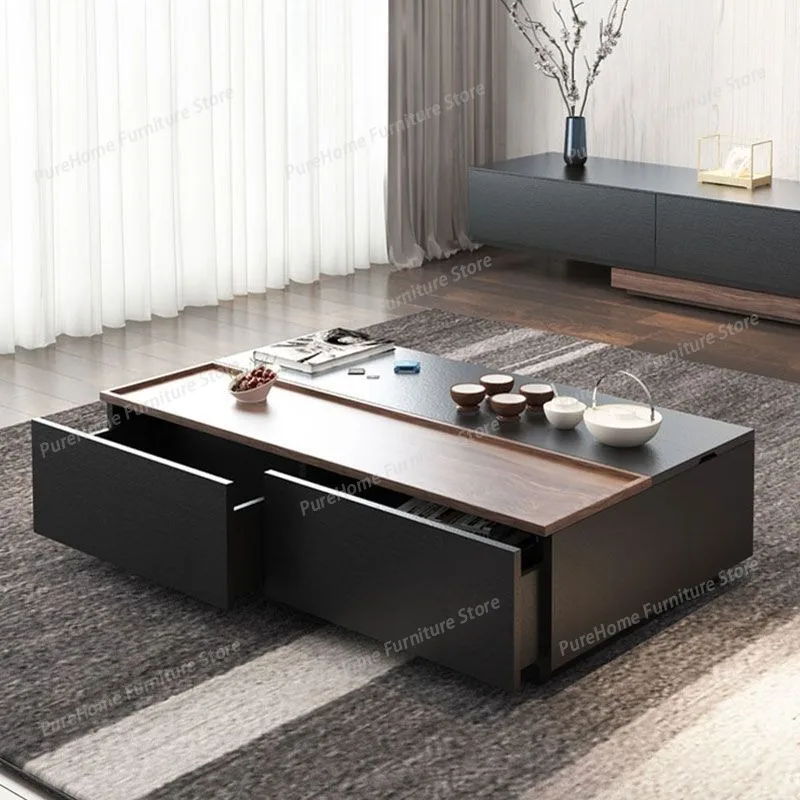 

Modern Minimalist Coffee Table Minimalist Luxury Square Combination High End Tea Table Drawers Storage Wood Furniture