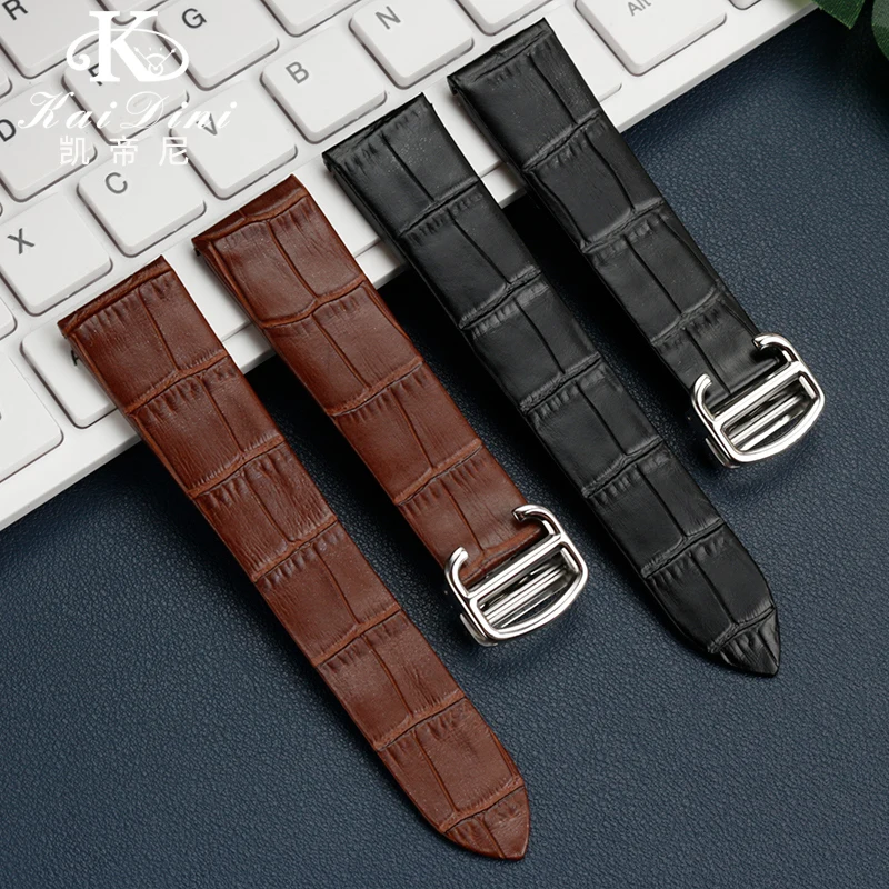 For Car-tier Santos Series W2007051 W2006951 Men Women Built in steel head particles Cowhide Leather Strap Watchband 18mm 21mm