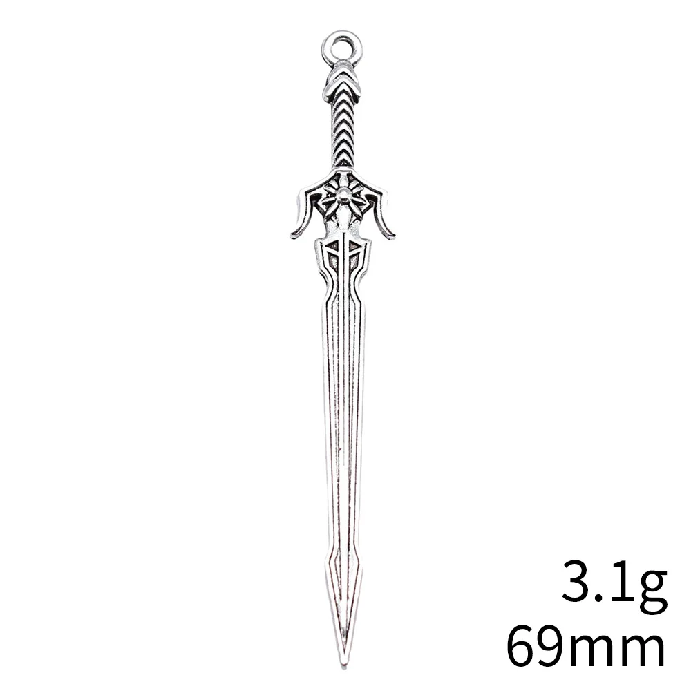 WYSIWYG 10pcs 69mm Antique Silver Color Acgn Cosplay Sword, Gun, Sword And Halberd Charms Pendant Jewelry Findings