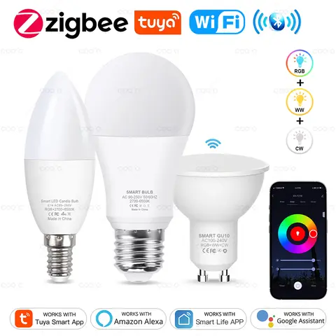 ZigBee Tuya Wifi Bluetooth LED Bulb Smart Life App Control Dimmable GU10 E27 E14 RGB CW Smart Light Bulbs Work With Alexa Google