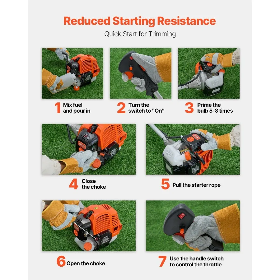 ماكينة تشذيب السلسلة 42.7CC ثنائية الأشواط تعمل بالغاز أداة تشذيب الأعشاب 16.9 ماكينة تشذيب العشب اللاسلكية متعددة الوظائف مع أسطوانة كتف