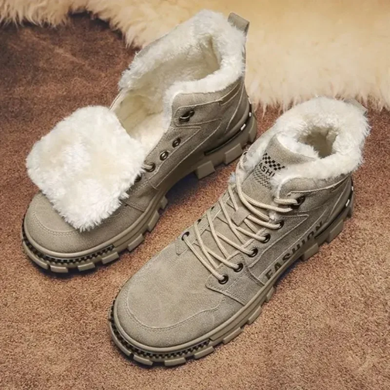 

New Men Snow Boots Winter Anti Slip Plush Indoor Warm Cold Proof Snow Boots High Top Platform Lace Up Outdoor Sport Work Boots