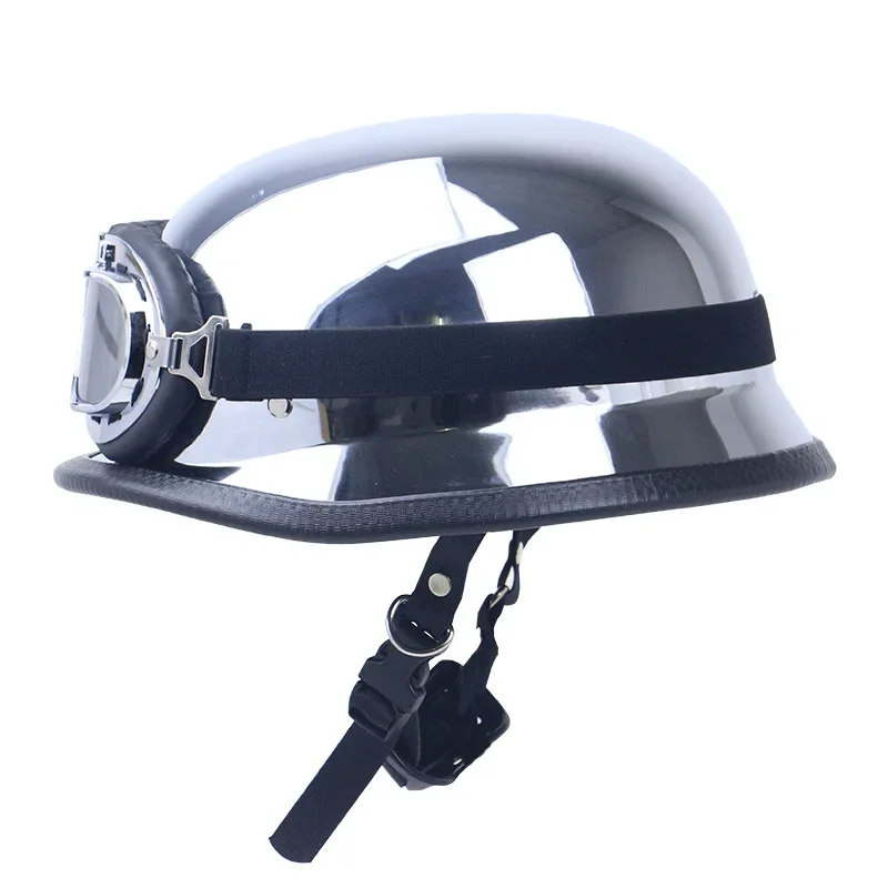 DOT Chrome Silver Mirror Color Motorcycle Helmet German Motorcycle Half Helmet Chopper Biker Pilot Helmet with Free Goggle