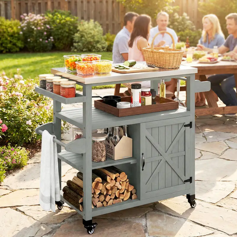 Carrito de barbacoa Dessert Jardin con ruedas y plataforma de acero inoxidable 107x49.5x92.5cm gris