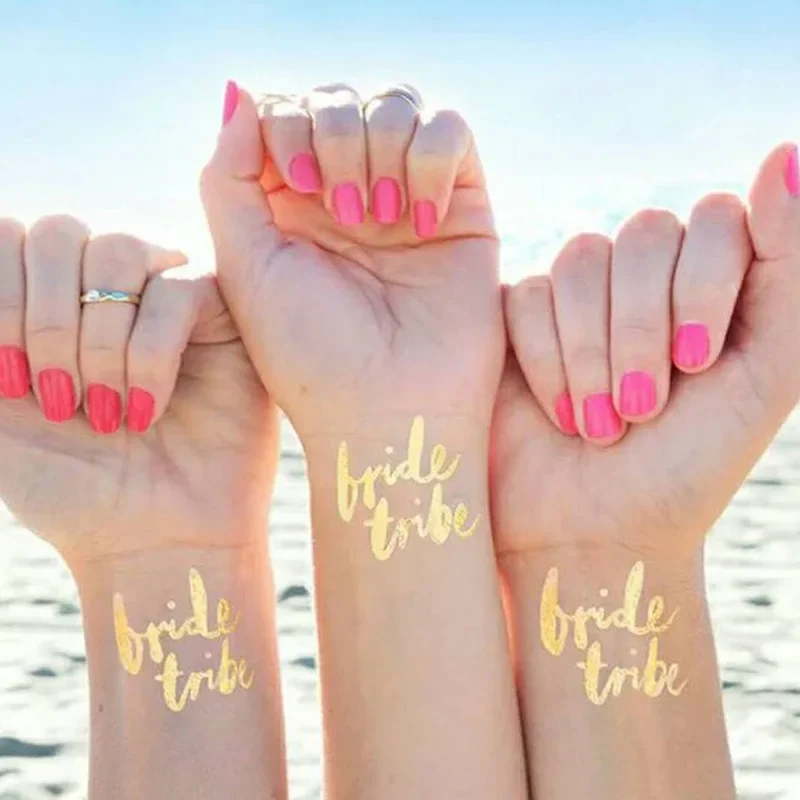 5pcs Team Bride Temporary Tattoo Stickers Bridesmaid Tribe Squad Golden Fake Tattoos Bachelorette Party Sticker Wedding Supplies