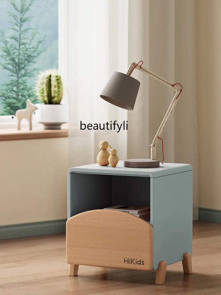 zq Solid Wood Bedside Cabinet Beech Bedroom Bed Head High-Looking Storage Side Cabinet Creative Small Cabinet