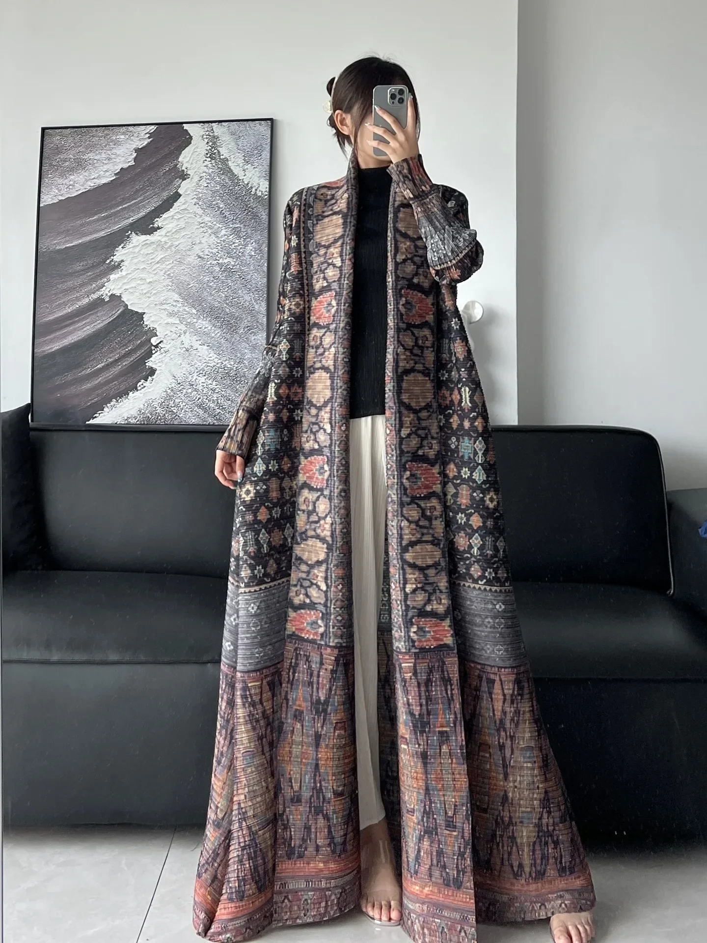 Pleats Robe Pleated 2024 Plus Size Printed Casual Airy Poncho Jacket Coat Coat Poncho Printed Plus Size Trench Coat