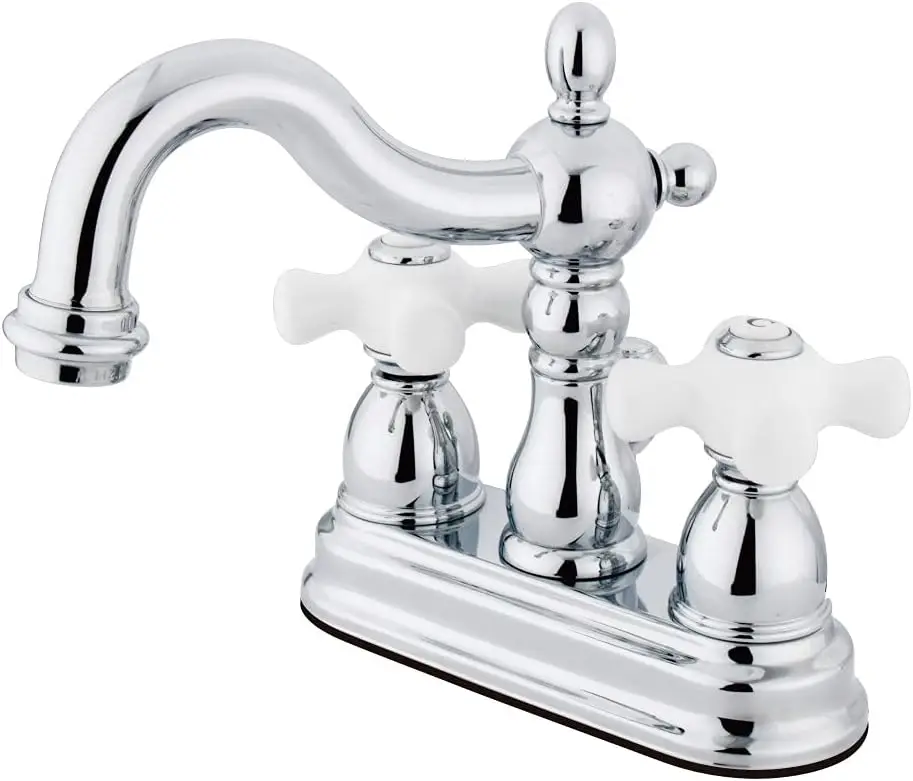 Kingston Brass KB1601PX Heritage 4-Inch Centerset Lavatory Faucet with Porcelain Cross Handle, Polished Chrome