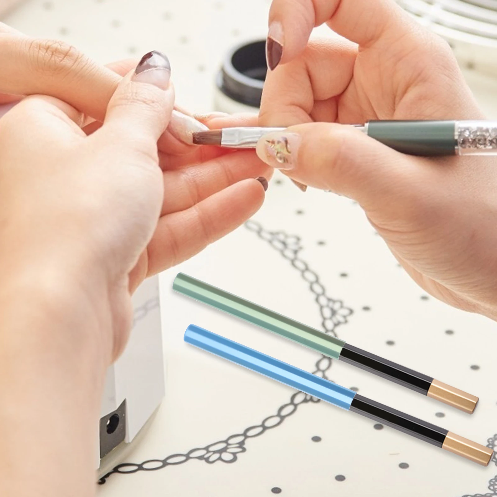 

6pcs Nail Pen Caps Zinc Alloy Tops Light-proof Decorative Cover for Brushes Protective Manicure Metal Nail Brush