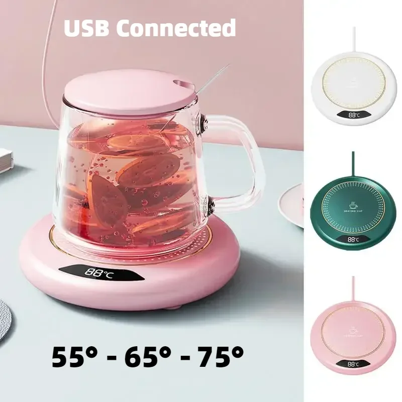 Mini Portable 55° USB Cup Warmer 3 Gear offee Mug Heating Coaster Smart Thermostatic Hot Plate Milk Tea Water Heating Pad Heater