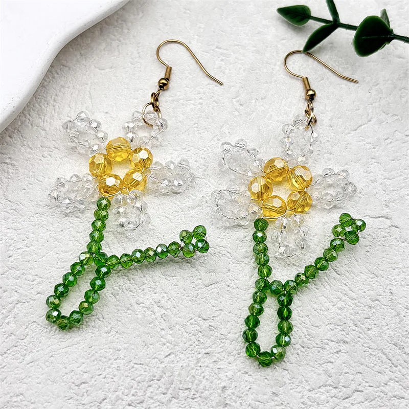 اليد المنسوجة الزجاج مطرز زهرة شرابة إسقاط أقراط للنساء الفولاذ المقاوم للصدأ الفاخرة الملونة Y2K وأقراط مجوهرات هدية #4