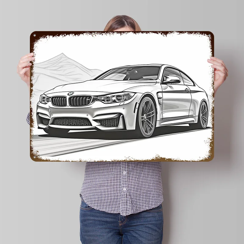 Sport M4 Coupé Skizze Metallposter Individualisierte Wandkunst Retro Vintage Metallschilder für Männerhöhle Benutzerdefinierte Plattendekoration Ästhetisch