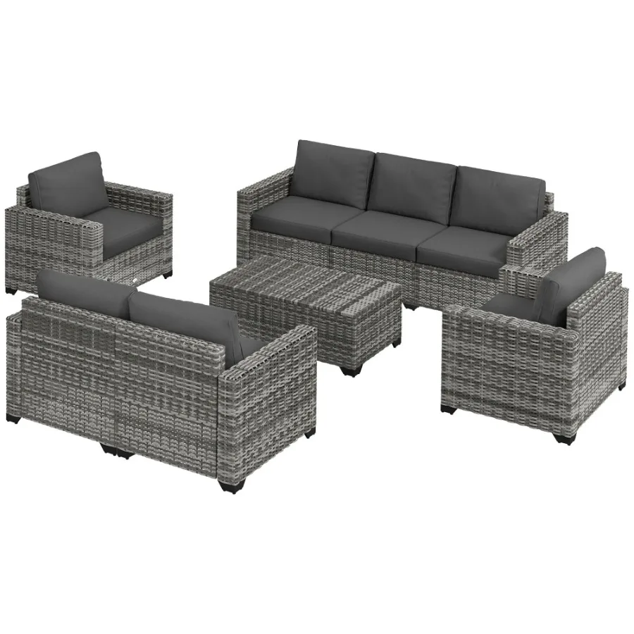 

5 Piece Wicker Patio Furniture Set Gray Outdoor PE Rattan Sectional with Thick Padded Cushions and Storage