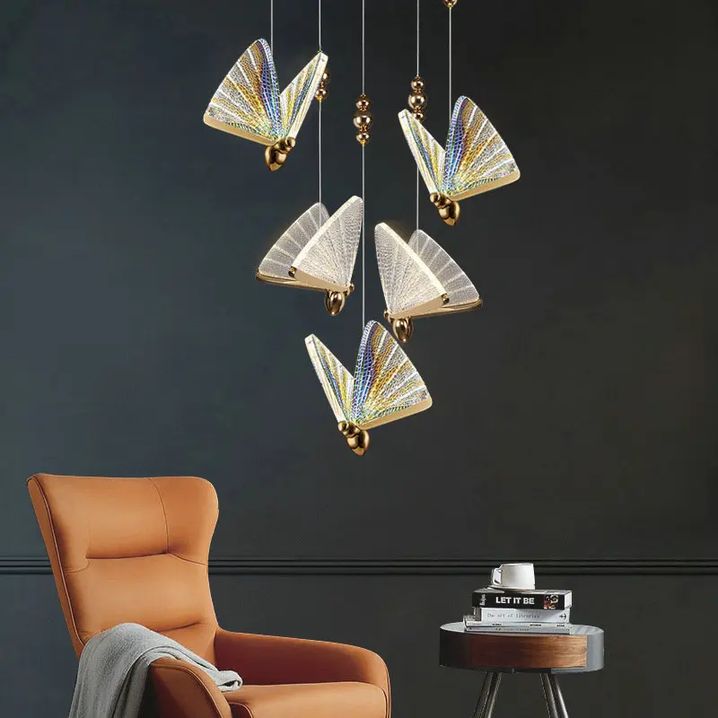 Imagem -04 - Modern Butterfly Chandelier For Living Room Led Hanging Lamp Indoor Pendant Lights Alloy And Acryl Fixtures Dining Room Stairwell Hall e Lobby