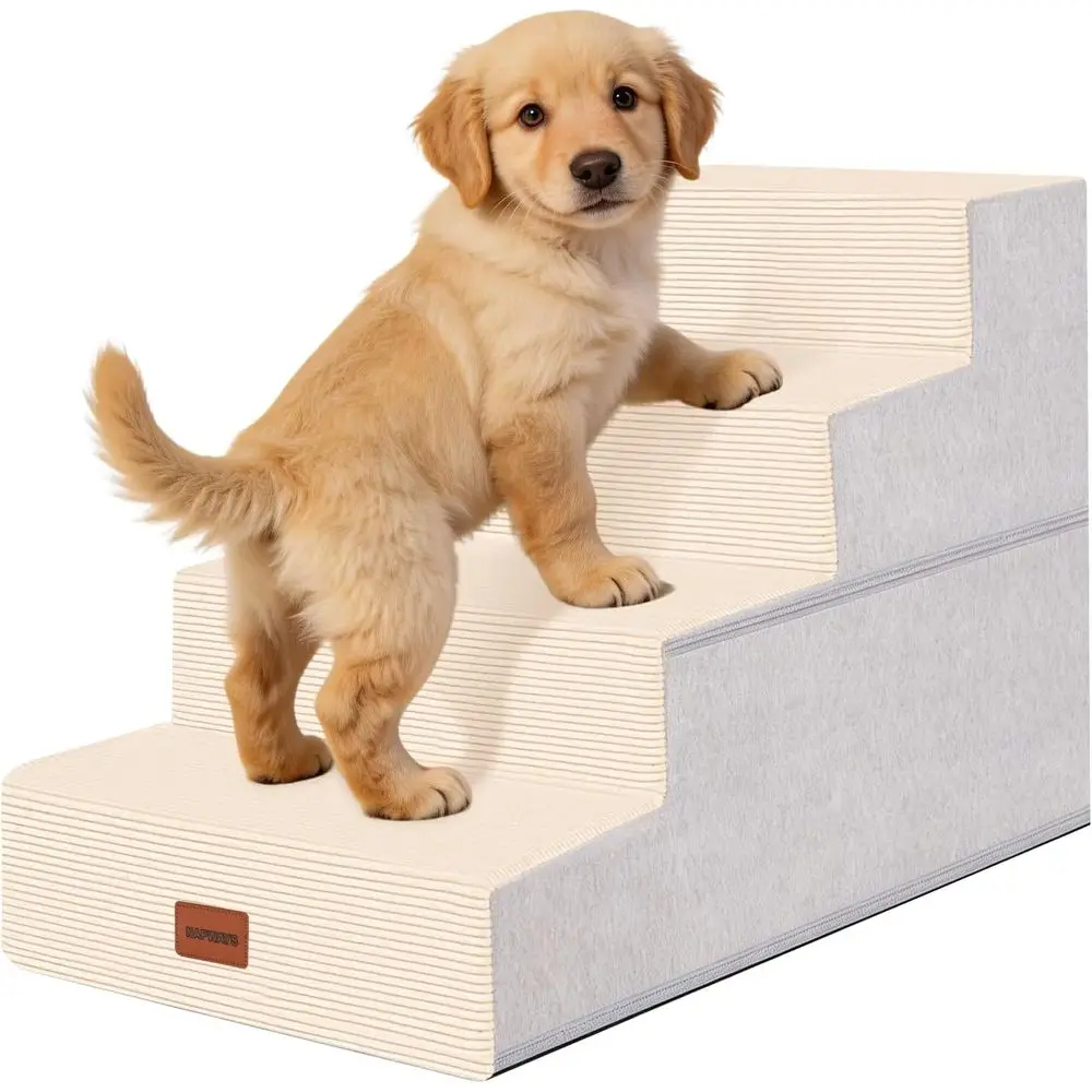 

5-Step Curved Pet Stairs for Small Dogs and Cats, 22.6 High, Non-Slip, High-Density Foam, Beige