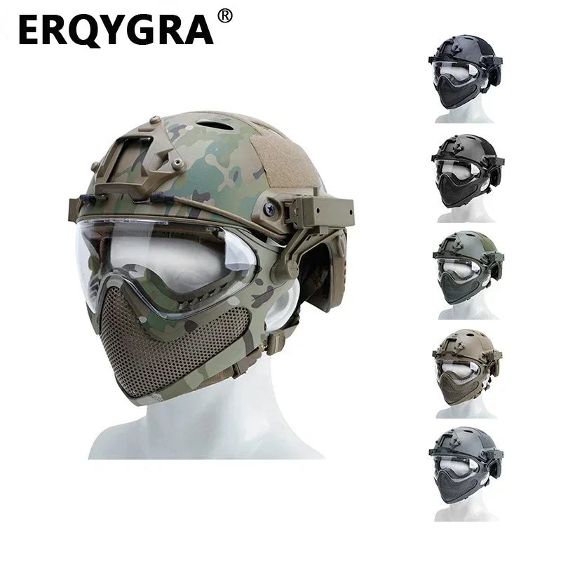 ERQYGRA Tactical Hunting Pilot Helmet Steel Mesh High Quality Protective Paintball Wargame Airsoft Outdoor Safety Accessories