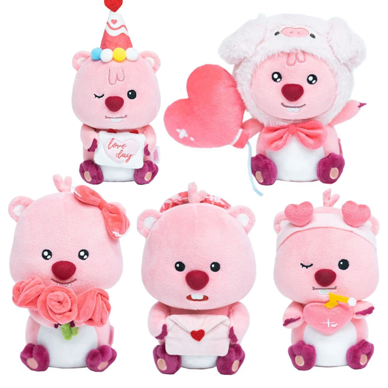 

22Cm Kawaii Loopy Valentine's Day Limited Plush Doll Cute Cartoon Little Beaver Cross-Dressing Doll 520 Gift Love Rose Doll