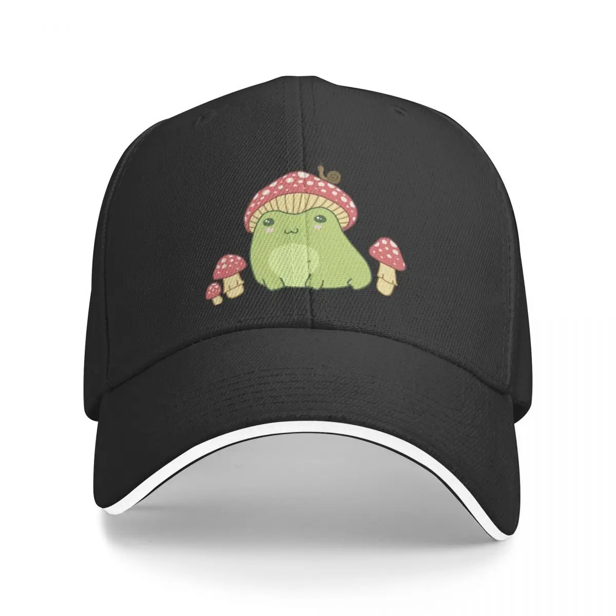 Kawaii Frog with Toadstool Mushroom Hat and Snail - Cottagecore Aesthetic Forg - Amanita Muscaria Lover - Edgy Kidc Baseball Cap