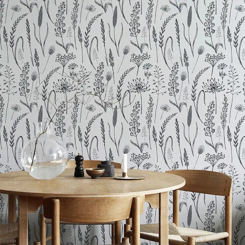 Black White Wheat Floral Wallpaper Self Adhesive Flower Removable Peel and Stick Wallpaper for Bedroom Cabinet