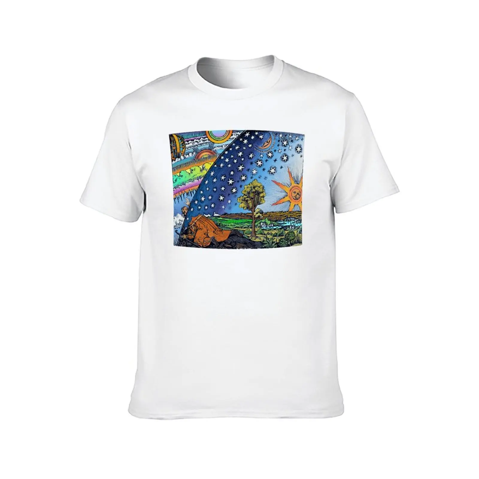 Flammarion Woodcut Flat Earth Design T-Shirt black cotton t-shirt plain for man package man t shirt cotton high quality T-Shirt