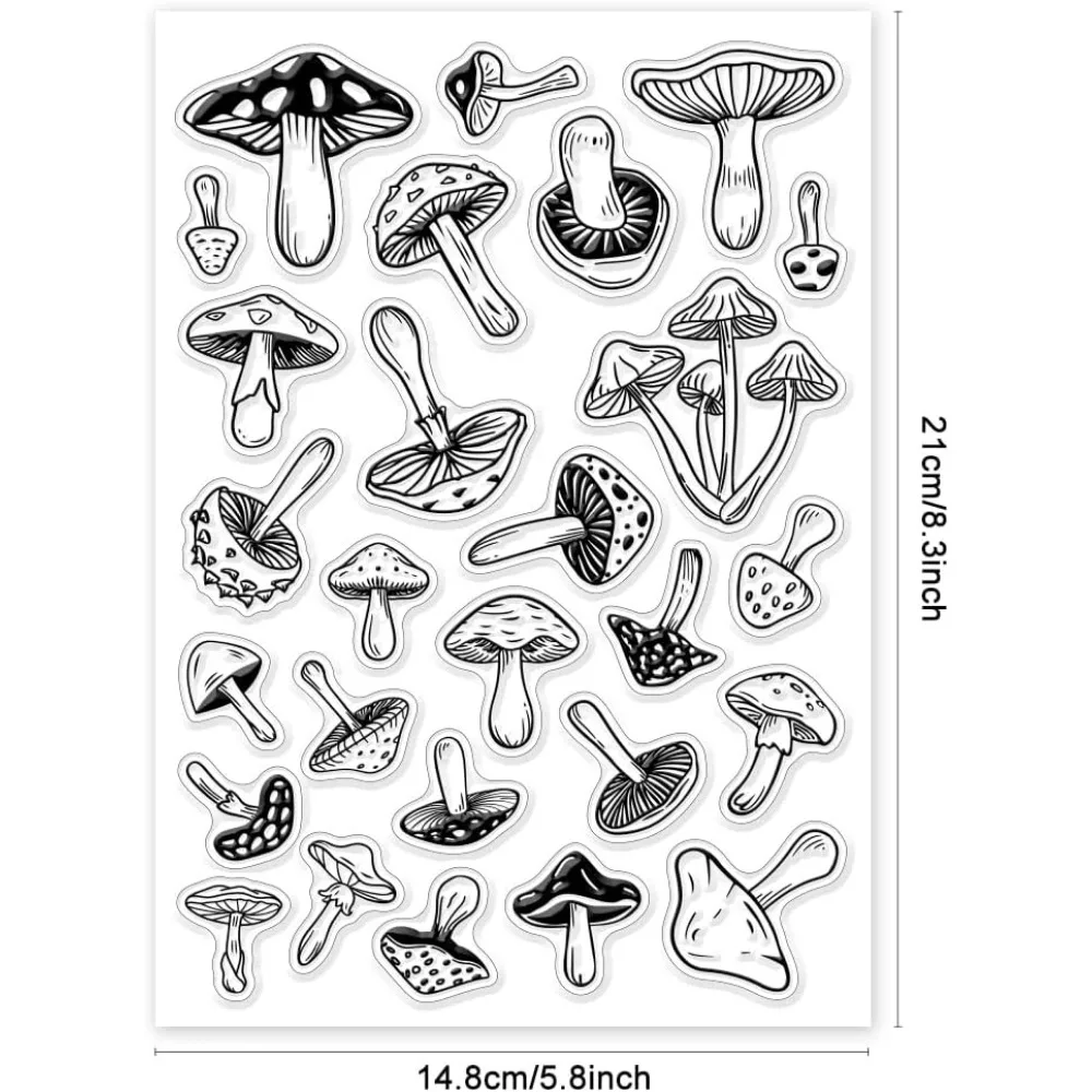 Mushroom Clear Stamps for Cards Making Mushroom Plants Clear Stamp Seals 5.83x8.27inch Transparent Stamps for DIY Scrapbooking