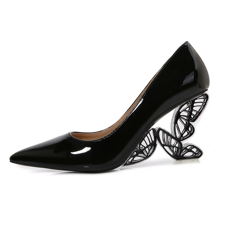 

Women Pumps Black Pointed Toe Butterfly Heels 8.5CM Strange High Heels Sexy Stiletto Prom Dress Shoes