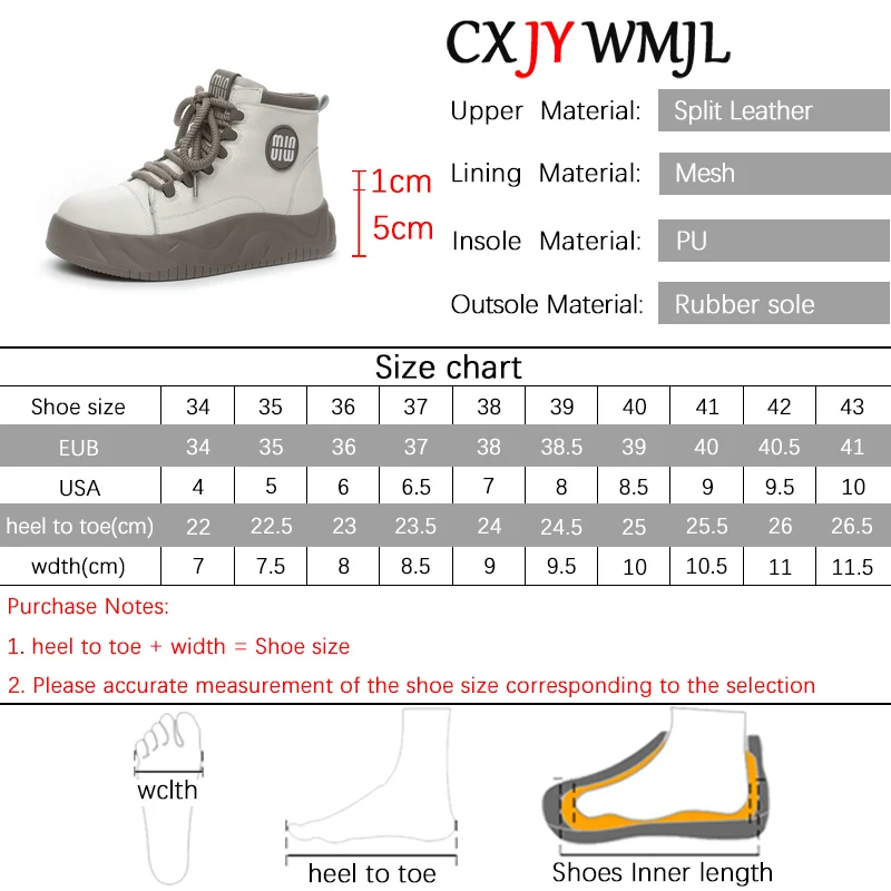 CXJYWMJL Genuine Leather High Top Sneakers Women Spring Wedgies Casual Vulcanized Shoes Ladies Thick Soled Lace up Sports Shoes