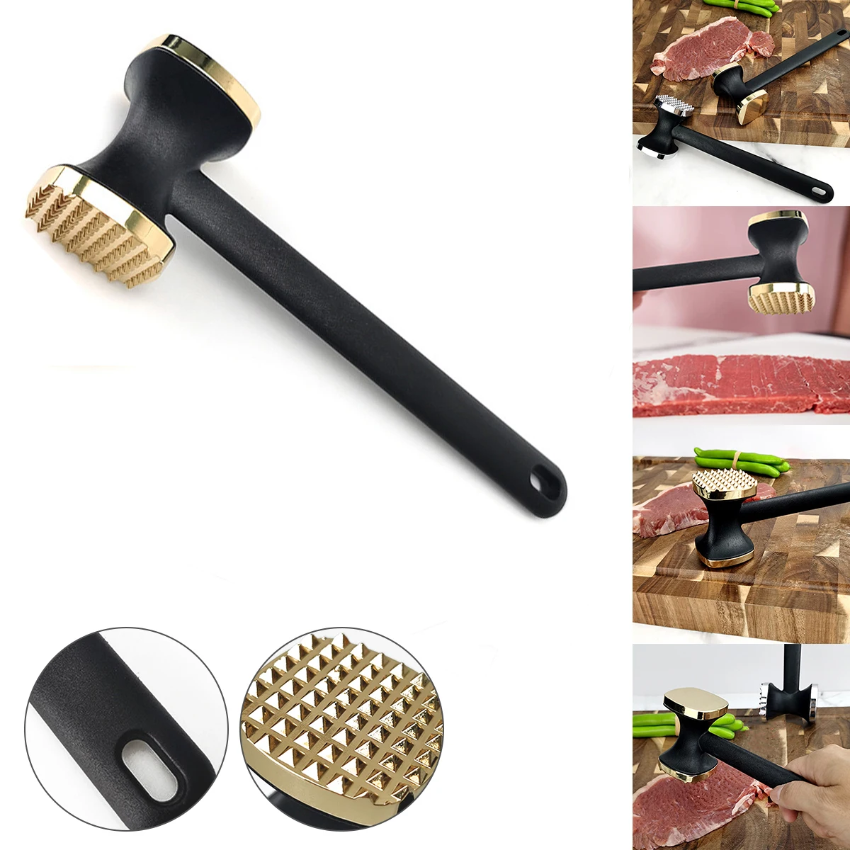 Steak Hammer Mallet Double-Sided Zinc Alloy Meat Tenderizer Food-Grade Meat Pounder Maximizes Food Flavor for Kitchen Tools