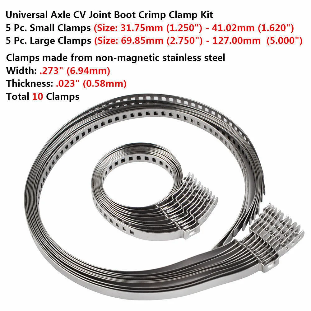 Universal Car Eixo CV Joint Boot Crimp Clamps Kit, Clipes de aço inoxidável, Srt para carro esquerdo direito dianteiro traseiro Driveshaft, 10Pcs