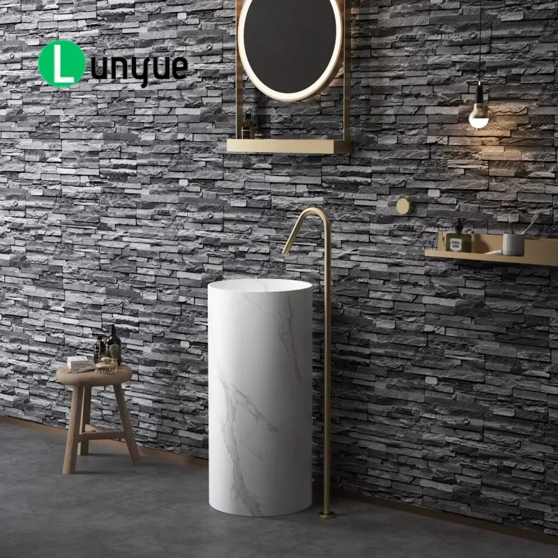 Modern Round Artificial Stone Freestanding Wash Basin Marble Integrated Pedestal Sink for Hotel Home Bathroom Vanity