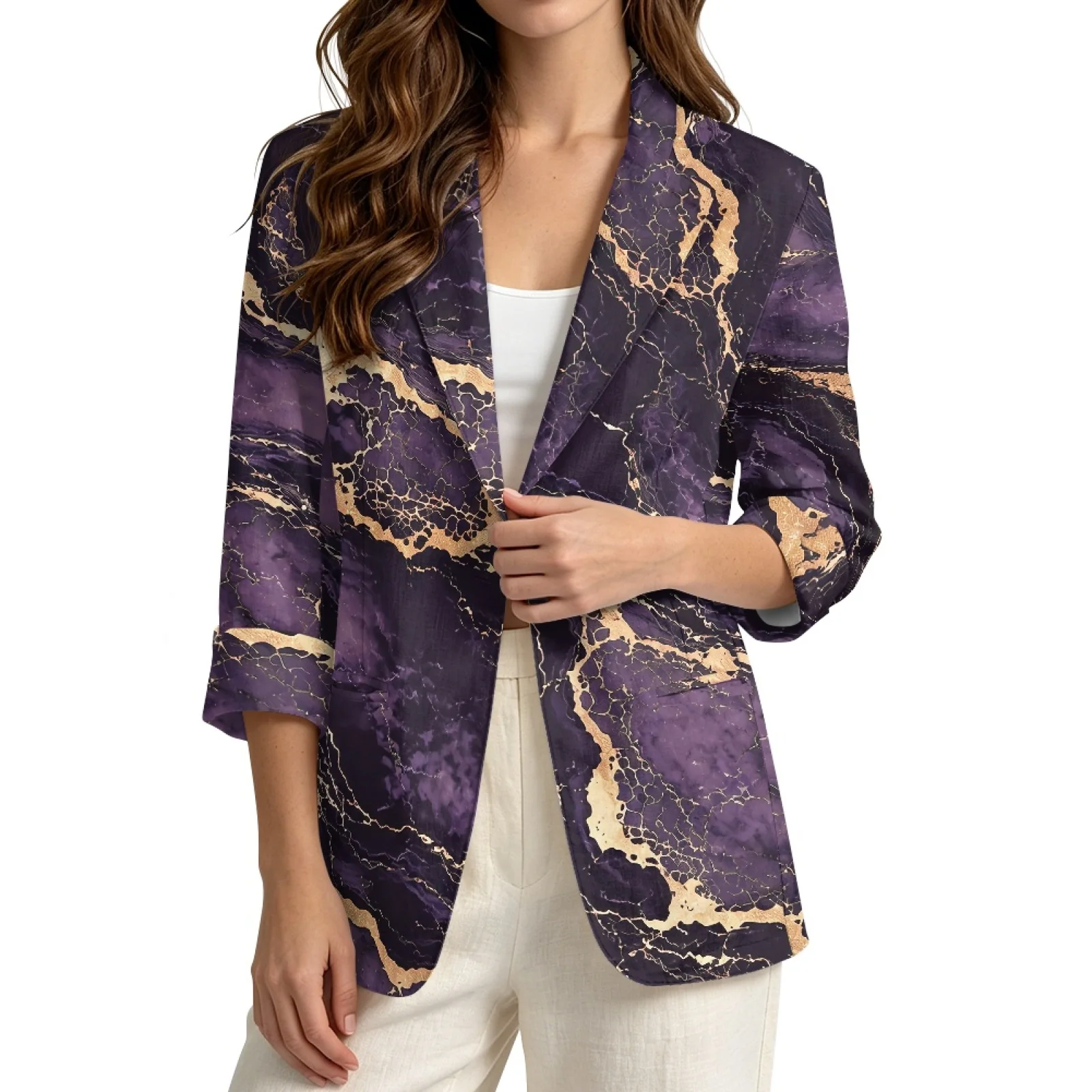 PENSTROLL Gold Marble Open Front Beach Cover Ups for Daily Linen Like Dressy Tops Sizes S-3XL
