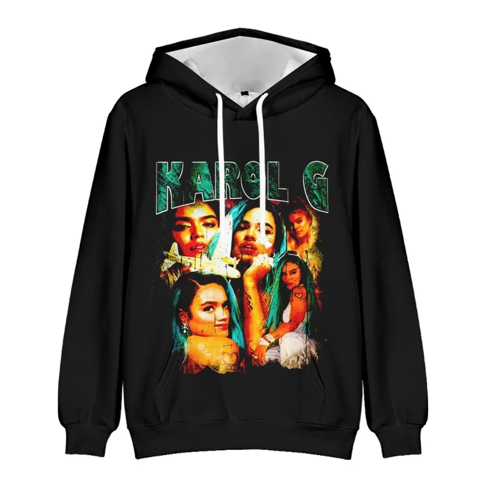 Karol G Hoodie Bichota Merch uniseks lengan panjang Hoodie wanita pria Sweatshirt bertudung Reggae Rapper Hip Hop pakaian Rapper 3D