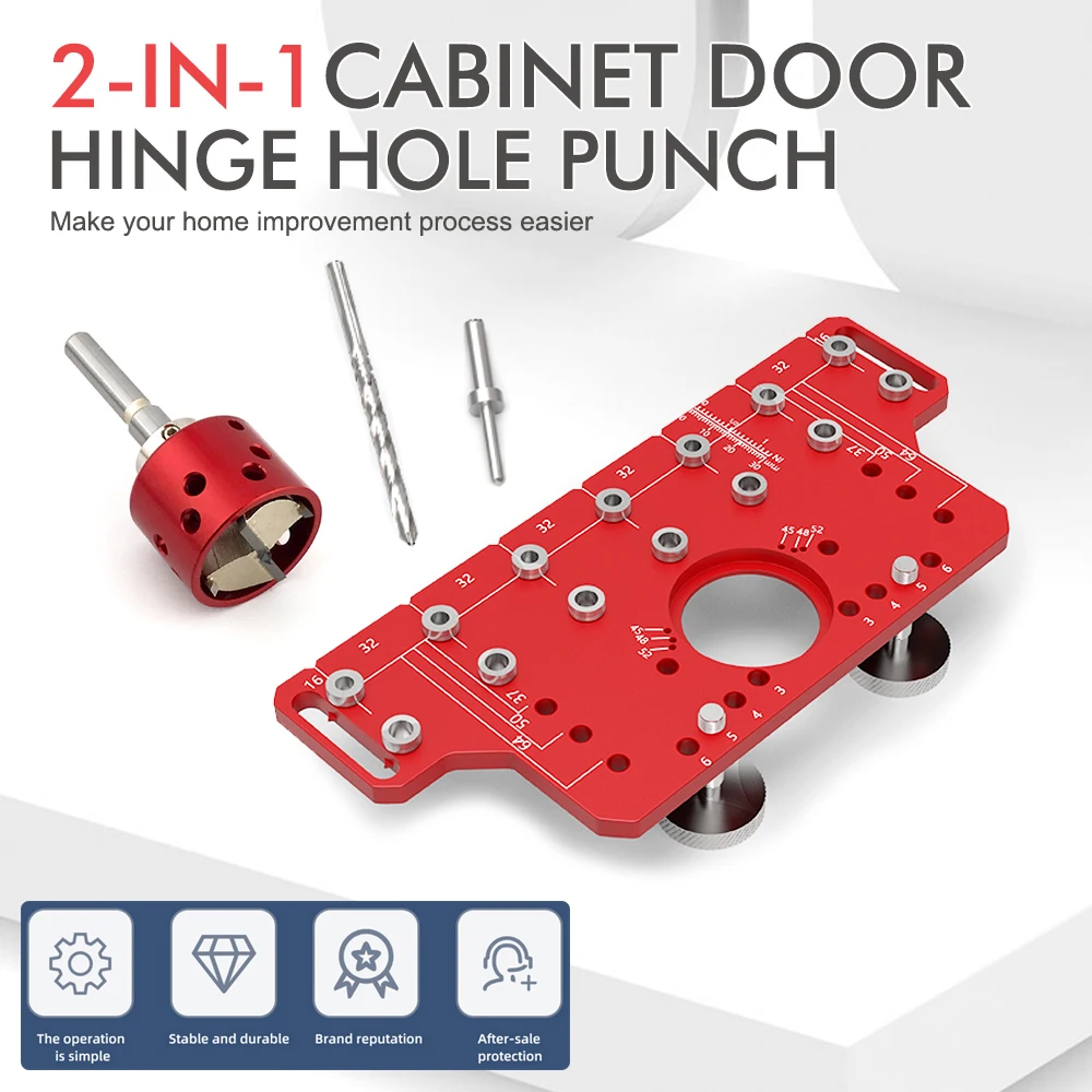 

2-in-1 Hinge Cabinet Door Row Hole Puncher Furniture Drilling Locator Shelf Pin Drilling Guide Precise Cabinet Mounting Template