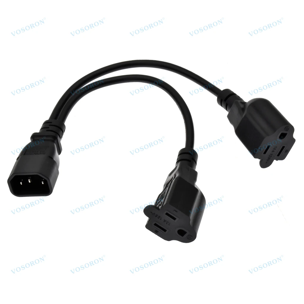 IEC C14 Male Plug To Dual NEMA 5-15R US Female Power Splitter Cable, 1 To 2 Way Y Split Extension Cord For Home Appliance Device