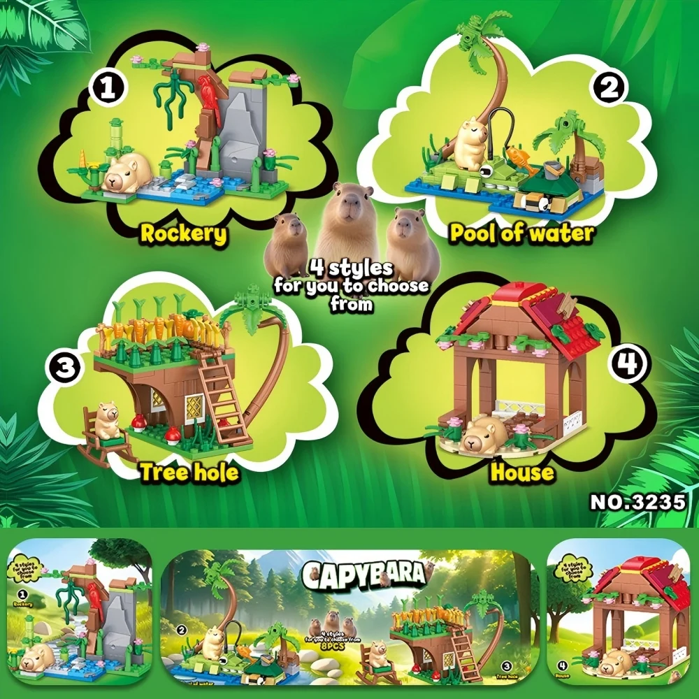 魅力的なカピバラのアクセサリー 積み木、面白い動物のシーンモデル、デスクディスプレイ用、大人やコレクターへのクリエイティブなギフト