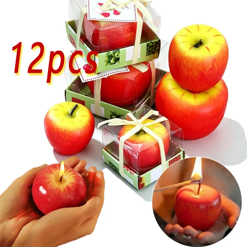 1/3/5/6/12pcs Creative Apple Candle, Long-Lasting Smokeless Fragrance Candle Set for Christmas New Year Decor Aromatherapy Gift