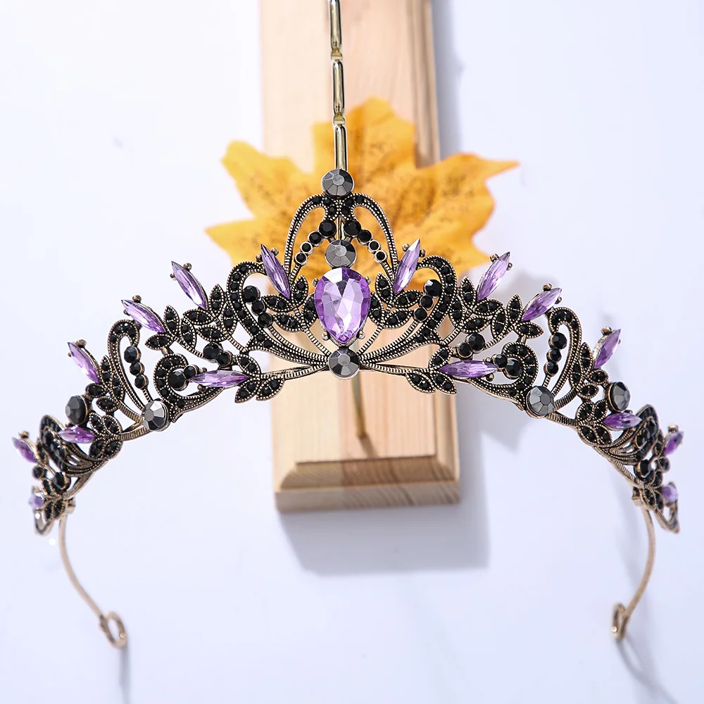 KMVEXO Vintage Black Purple Tiara Crown Crystal Rhinestone Wedding Hair Accessories Queen Princess Crown More Color Head Jewelry